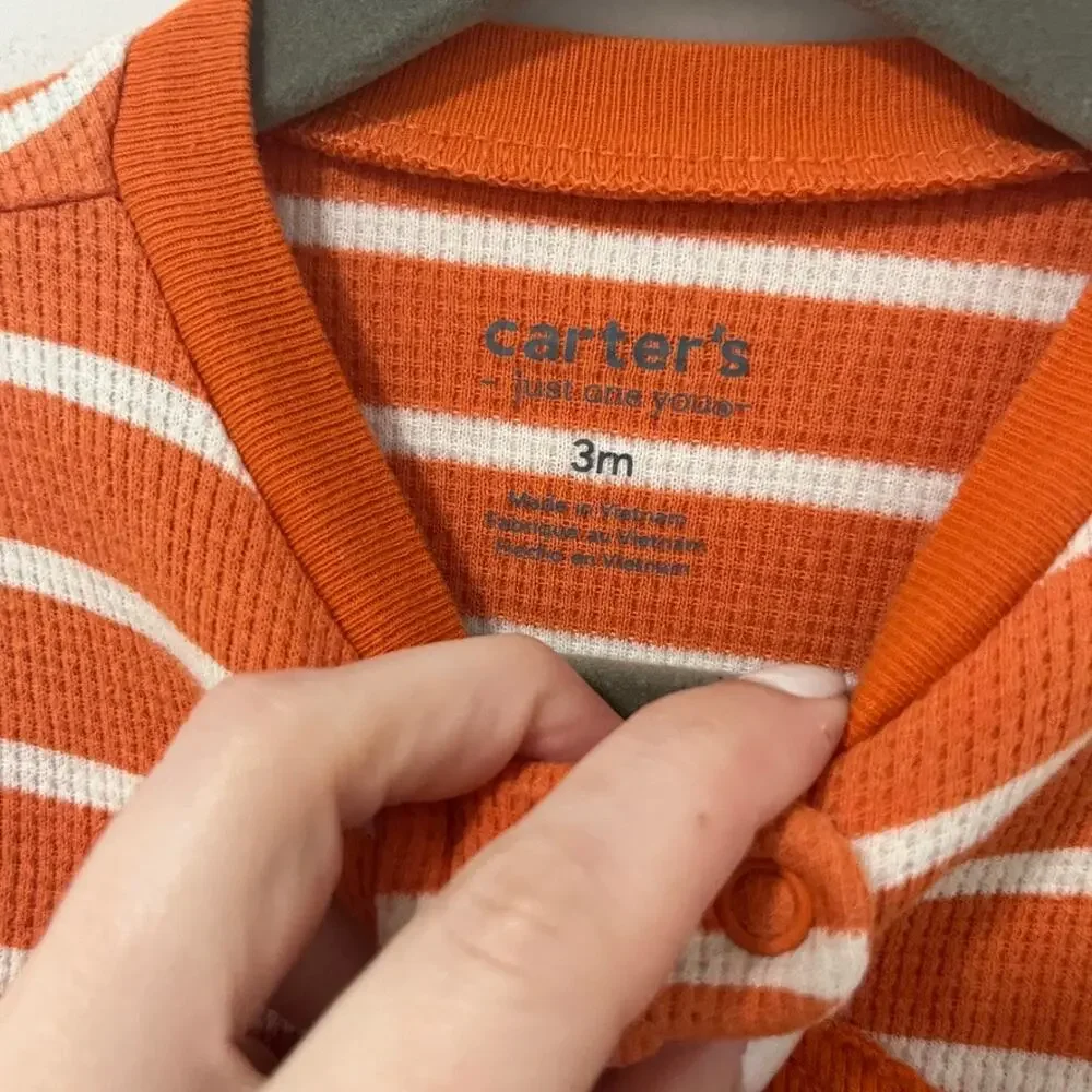 Carter's Pumpkin Halloween Waffle Knit Pajama Onesie Size 3 Months